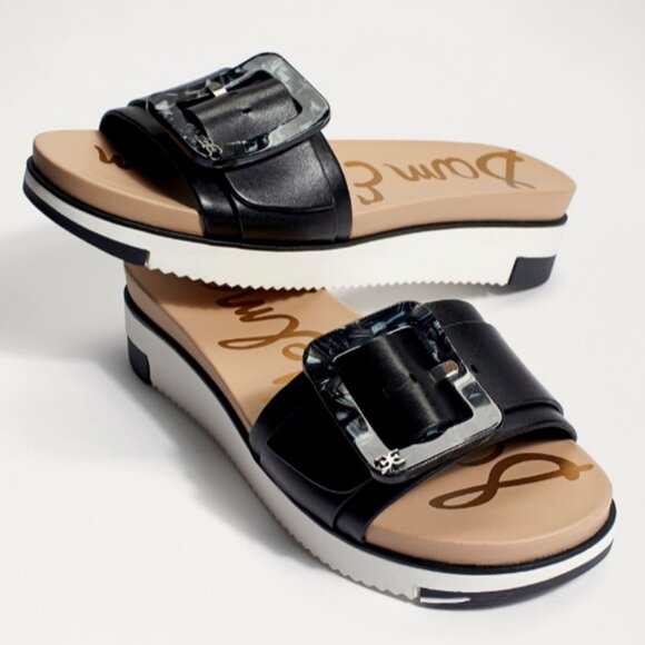 Sam Edelman Black Sandal Slide Ariane Marble Buckle Leather Platform Size 6.5 - Picture 16 of 16